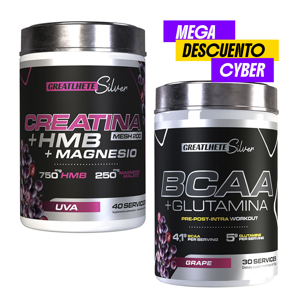 bcaaglutaminamegapromo Pack Silver Creatina con sabor +BCAA GLUTAMINA con sabor | Shaker de Regalo | Greatlhete - Imagen 1