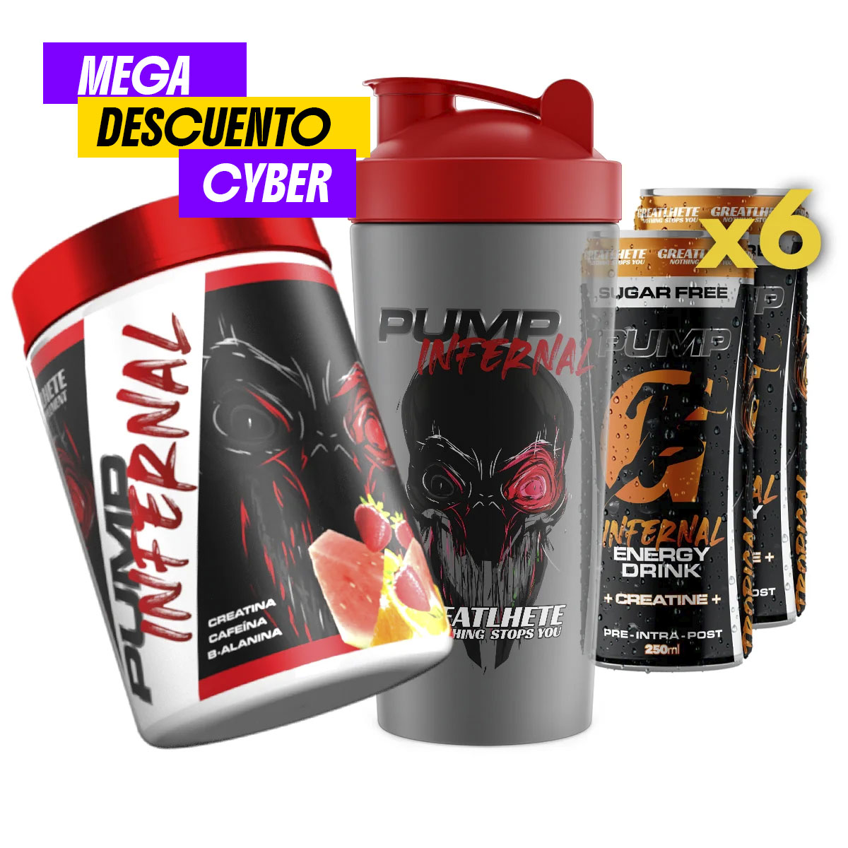 preentrenomegapromo Pre entreno Pump infernal Shaker Pump y 6 G energy Pump bebida energetica - Imagen 1